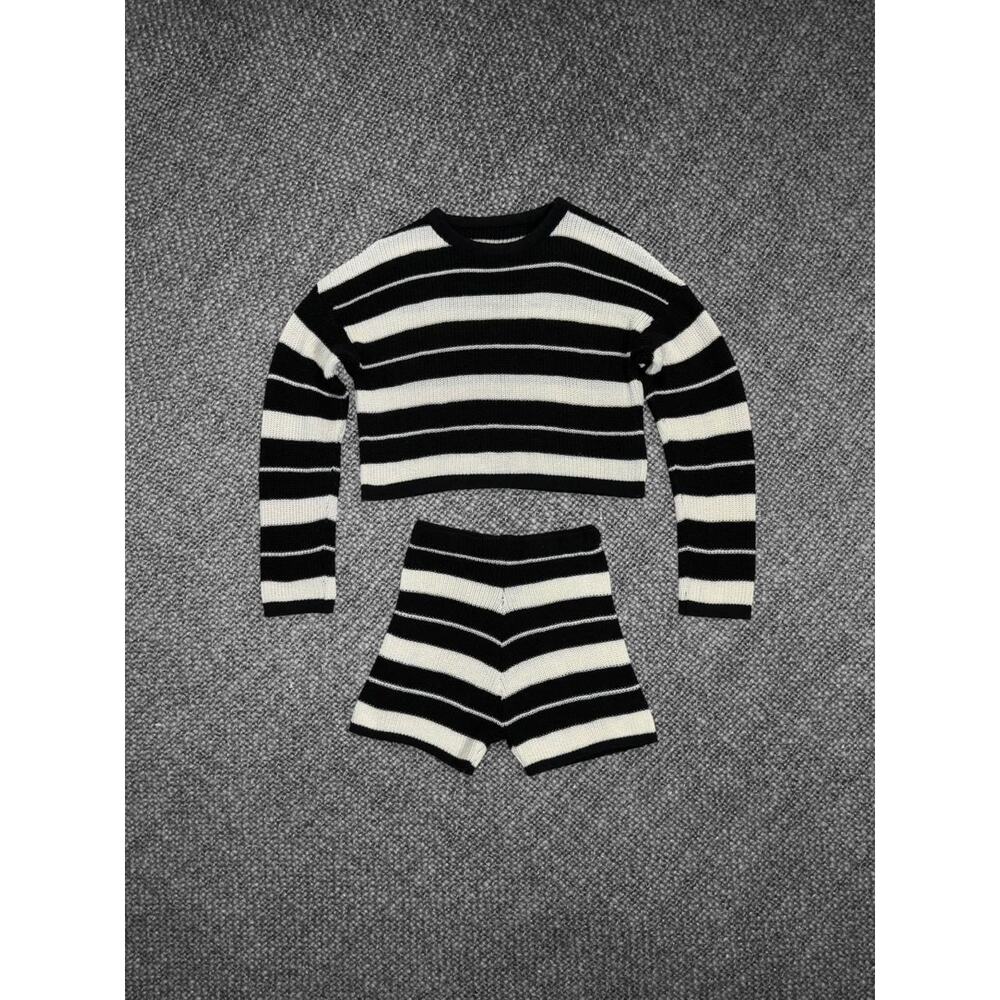 Shein Black And White Striped Knit Two Piece Set Size Small